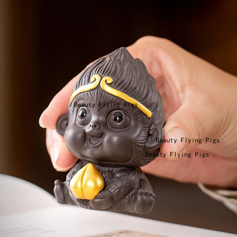 Small Cute Sun Wukong Purple Clay Tea Pet Ornament Can Cultivate Kung Fu Tea Set Desktop Decoration Crafts