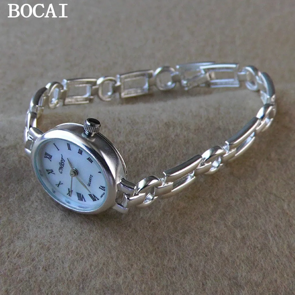 

BOCAI Новые настоящие серебряные женские часы S925 Модные и простые и щедрые женские часы-браслет нового стиля