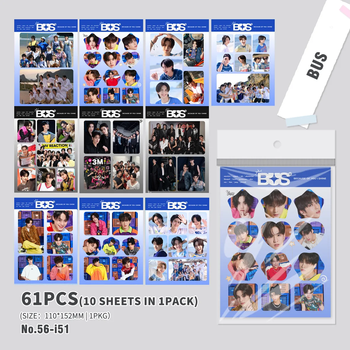 10Pcs/Set Kpop Idols BINI BUS Hand Account Stickers Phone Luggage Notebook INS Graffiti Creative Decoration Fans Gift Collection