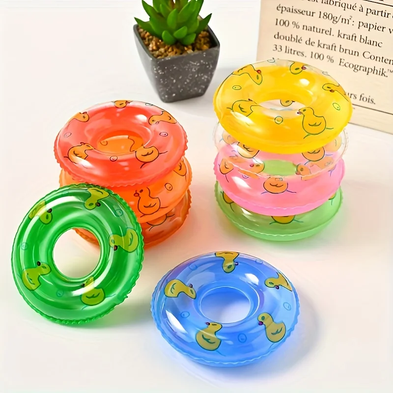 10Pcs Mini Swimming Rings Baby Toys Fun Water Play Adorable Bath Toys Quaint Yellow Duck Designs Pool Games Toys for 0-36 Month