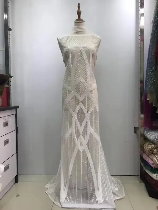 

Sequins Lace Fabric African French Lace Fabric High Quality Handmade Embroidery Wedding Nigerian Lace Fabric For 5yards JL026