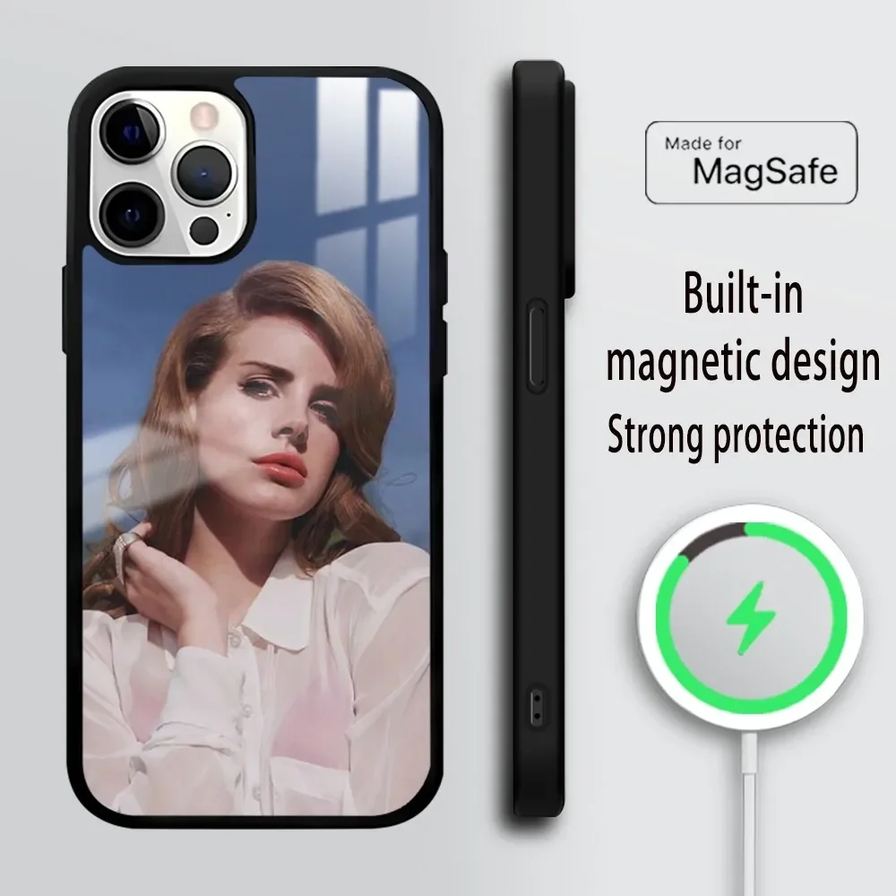 L-Lana D-Del Reys Singer Kraft Phone Case For iPhone 16 15 14 13 12 11 Pro Max Plus Mini Magsafe Mirror Wireless Magnetic Cover