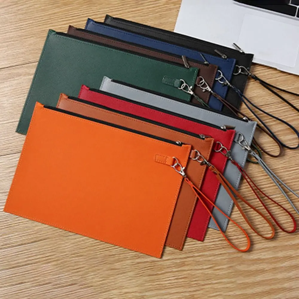

Large Capacity A4 Imitation Leather File Folder Simple Thickened File Storage Bag with Rope Portable Business Document Bag Paper