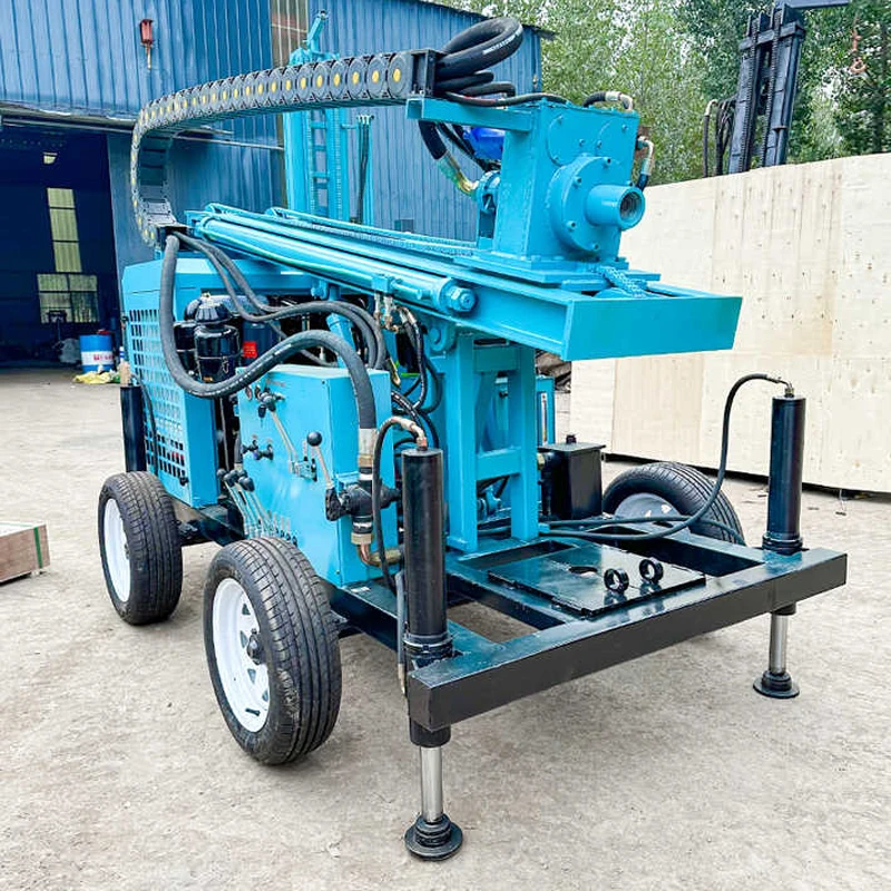 محرك الديزل المحمول آلة حفر آبار المياه الهوائية الدوارة مع عجلة