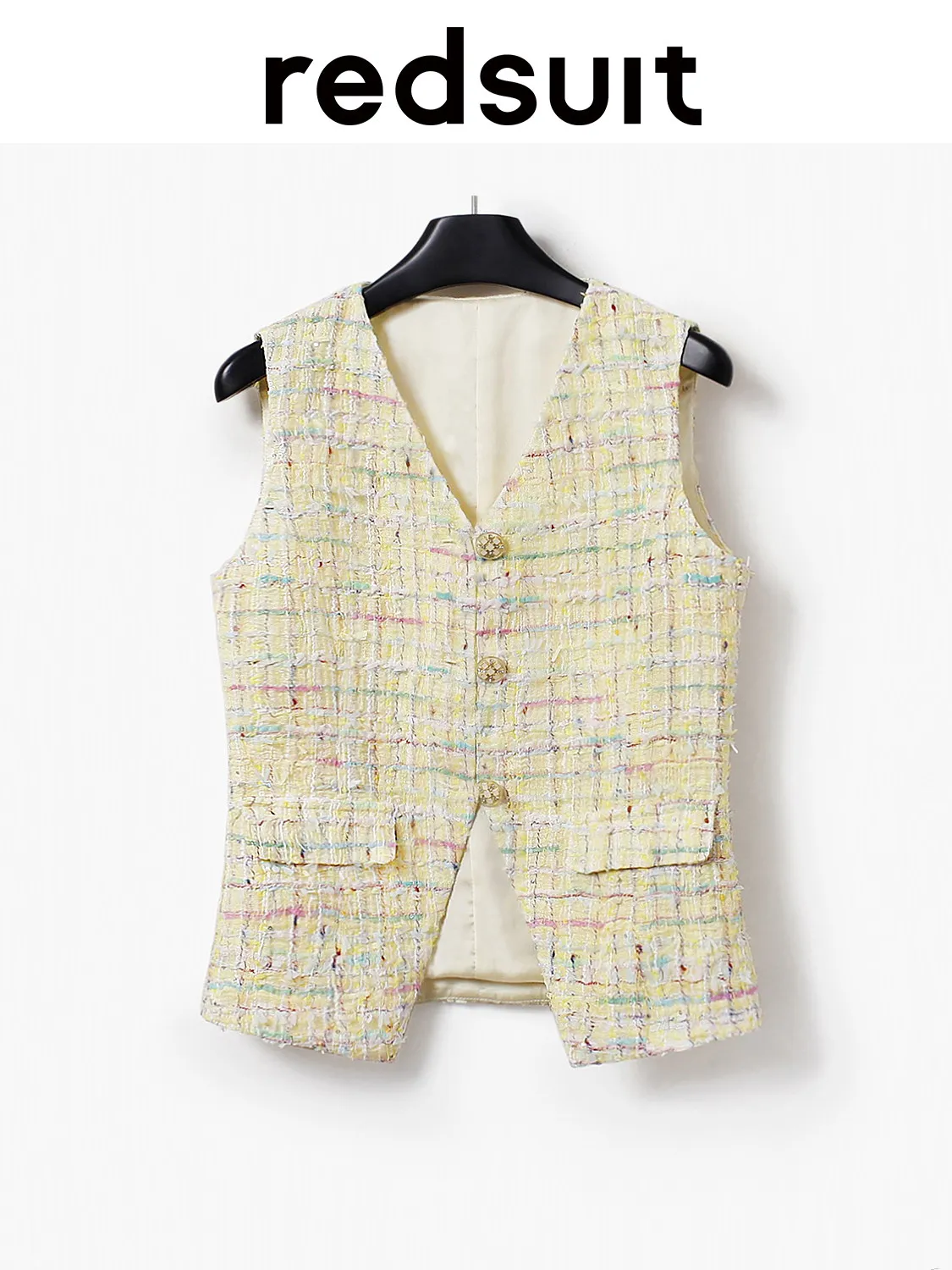 New  Exquisite painted yellow lightweight floral vest fashionable V-neck top Custom size