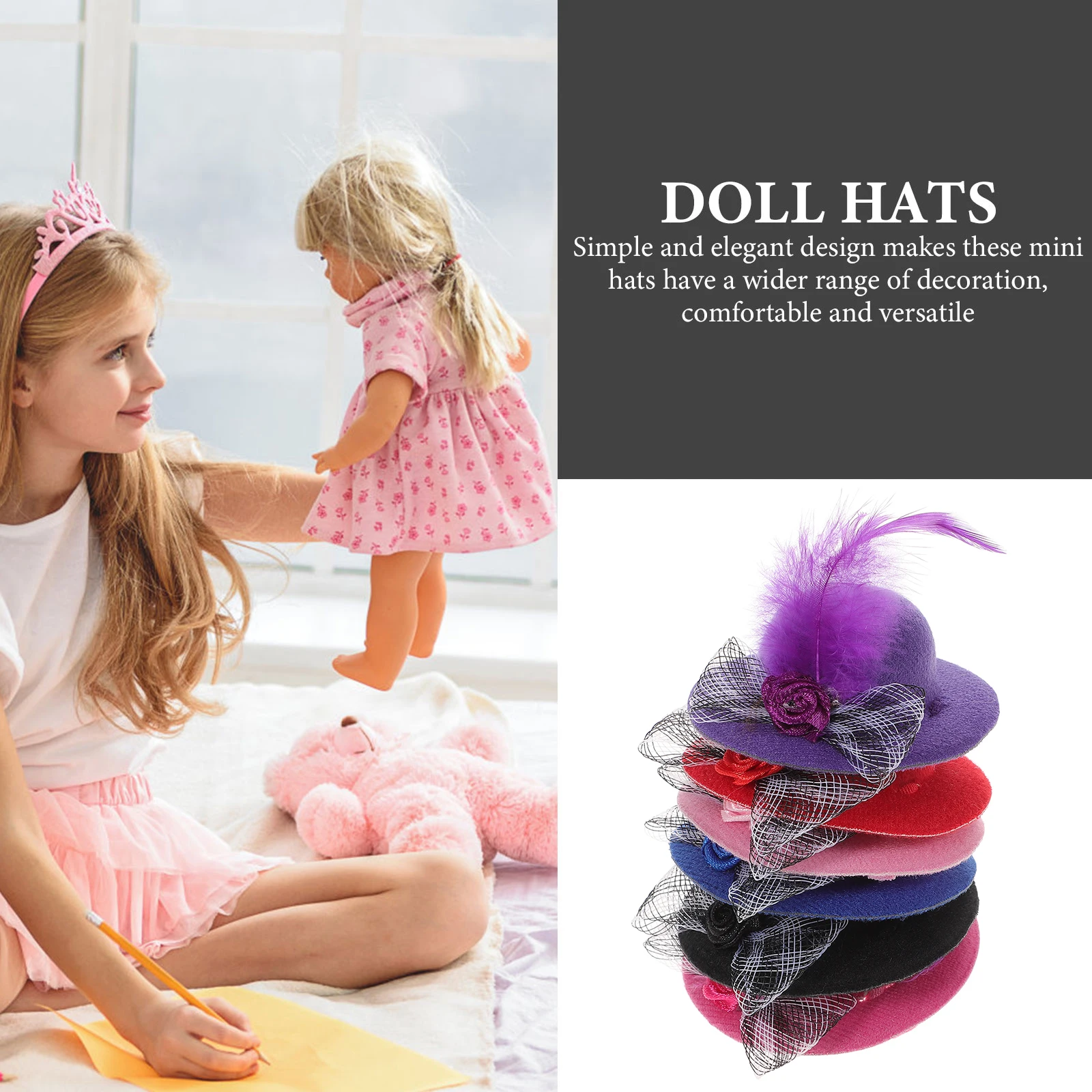 6 قطع من القبعات الفاخرة الصغيرة للفتيات، صناعة متقنة، ألوان زاهية مثالية لملحقات ديكور المنزل بنفسك #4