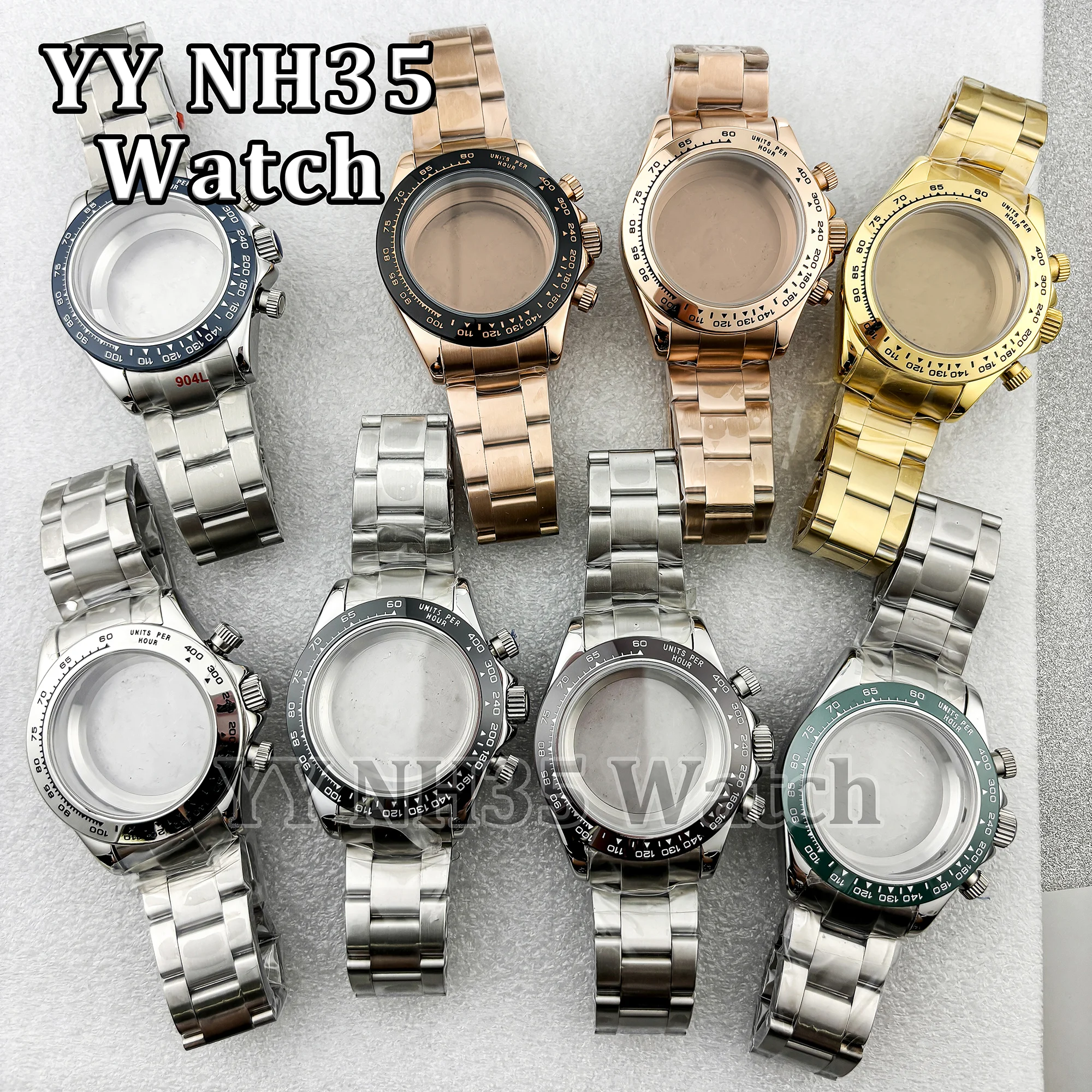 

Watch Case Sapphire Glass Solid Stainless Steel Bracelet 10ATM Waterproof 39mm Case for VK63 Quartz Movement Watch Accessories