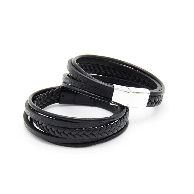 Charmsmic Vintage Handmade Braided Leather Bracelets For Mens Women Black Brown Color Magnetic Clasp Multilayer Wax Rope Jewelry