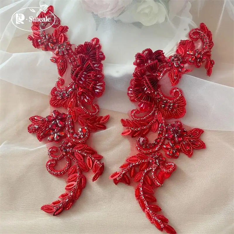 Handgenähter Glasbohrer, Spiegelblumen, 1 Paar, 6 Farben, funkelnde Strassapplikationen für Hochzeitskleider, Taillenbänder, Schultern, DIY-Applikationen – Detail 5