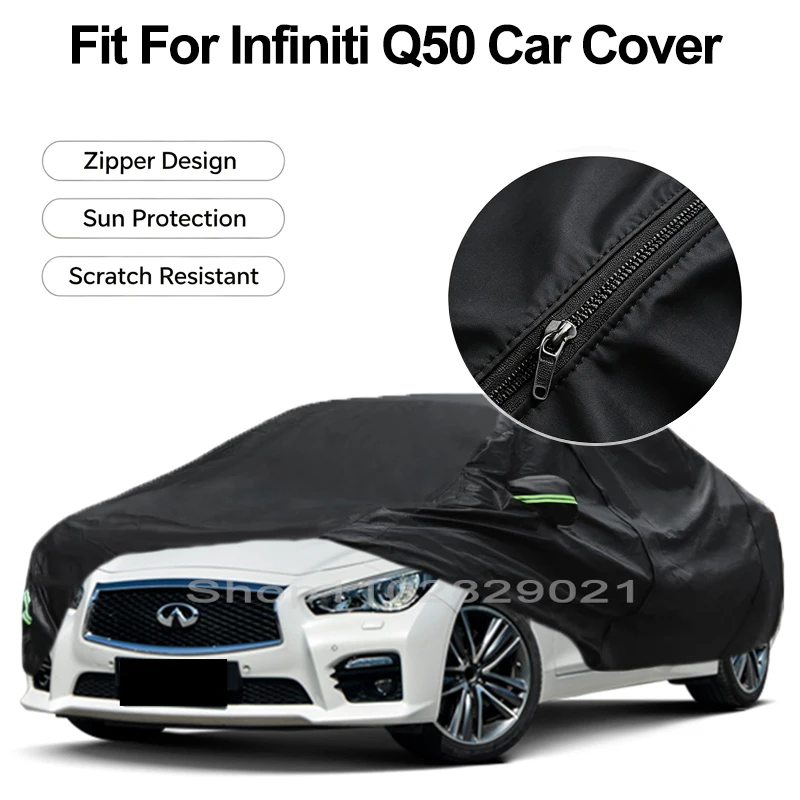 Zipper Door Waterproof Car Cover For Infiniti Q50 Windproof Dustproof UV Protection All Weather Auto Protector