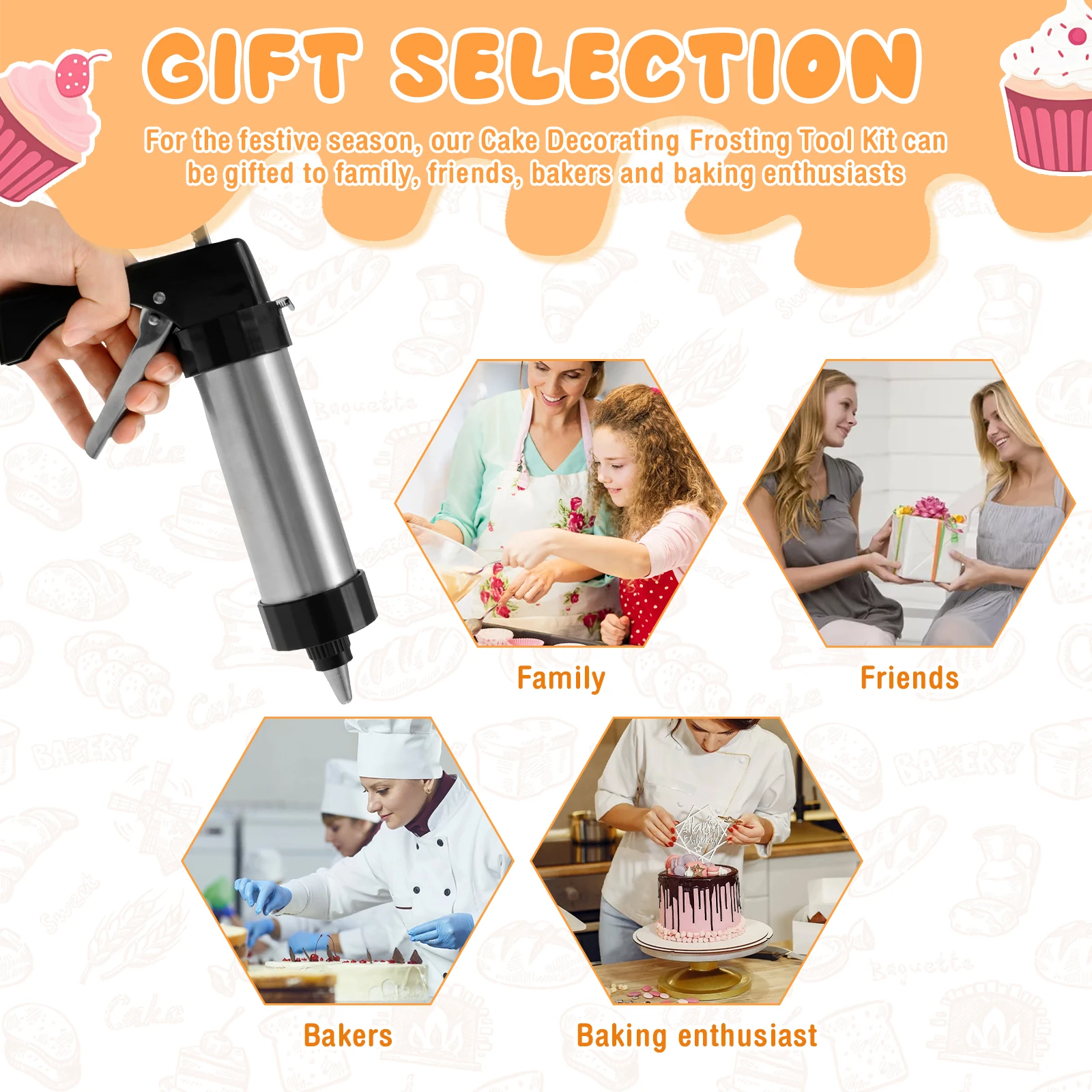 Stainless Steel Cookie Maker Press Kit Manual Churros Maker Machine DIY Baking Cookie Biscuit Press Kit Press Gun Biscuit Tools