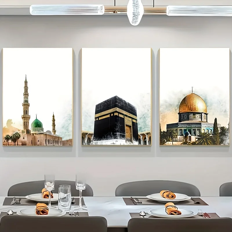 2D Flat, 3pcs Set, Frameless Canvas Art Print - Islamic Wall