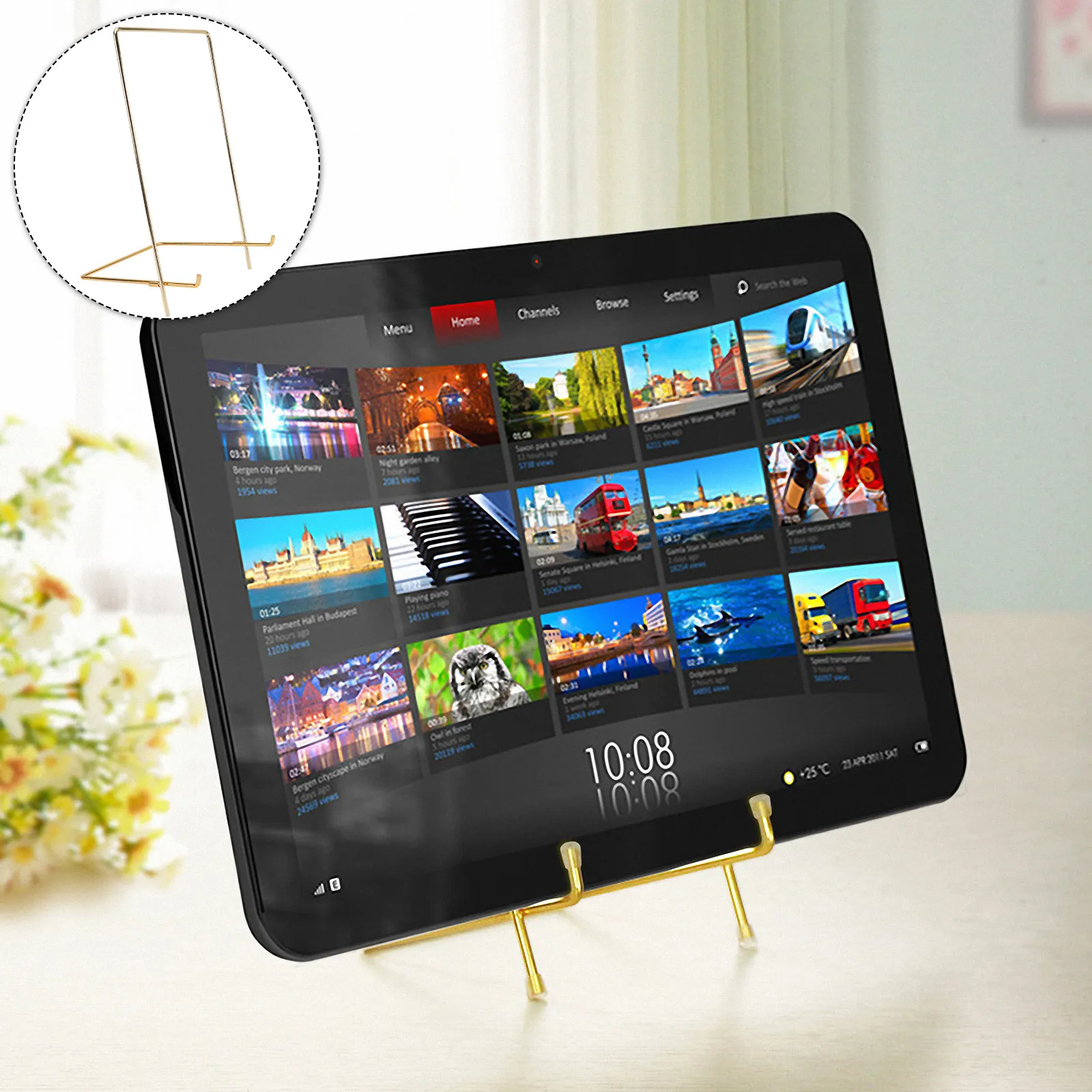 Robust Iron Display Stand with Electroplating Baked Lacquer Finish for Picture Frames Plates Books Artwork Collections Stable