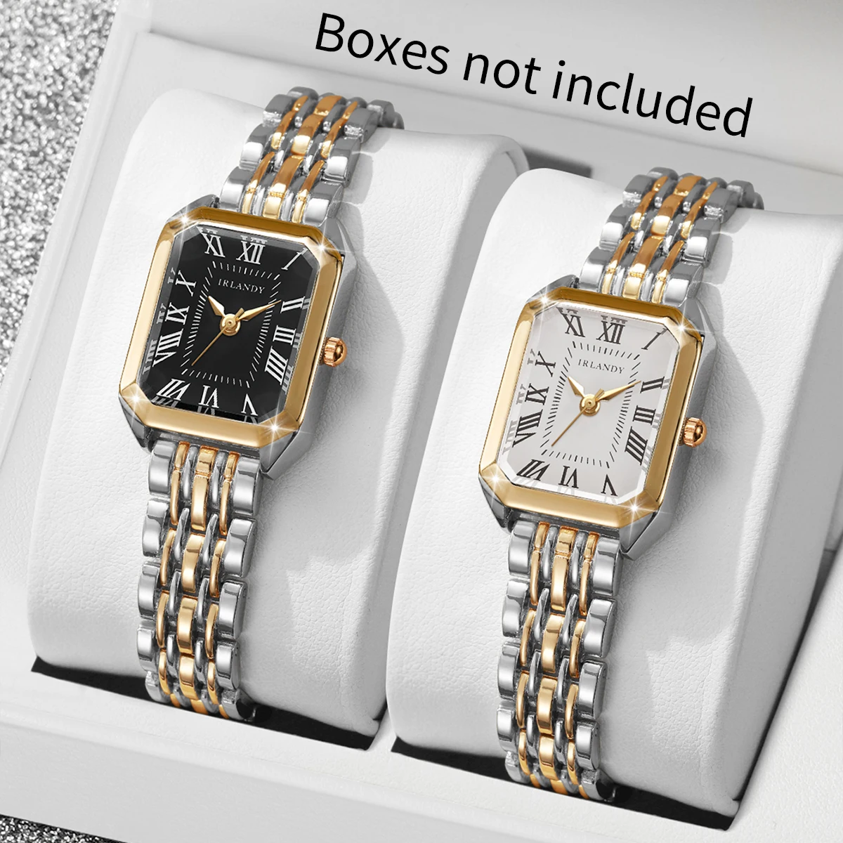 2PCS Elegant Rectangle Women Quartz Watch Set Fashion Roma Dial Ladies Stainless Steel Band Wristwatch Reloj Mujer (Without Box)