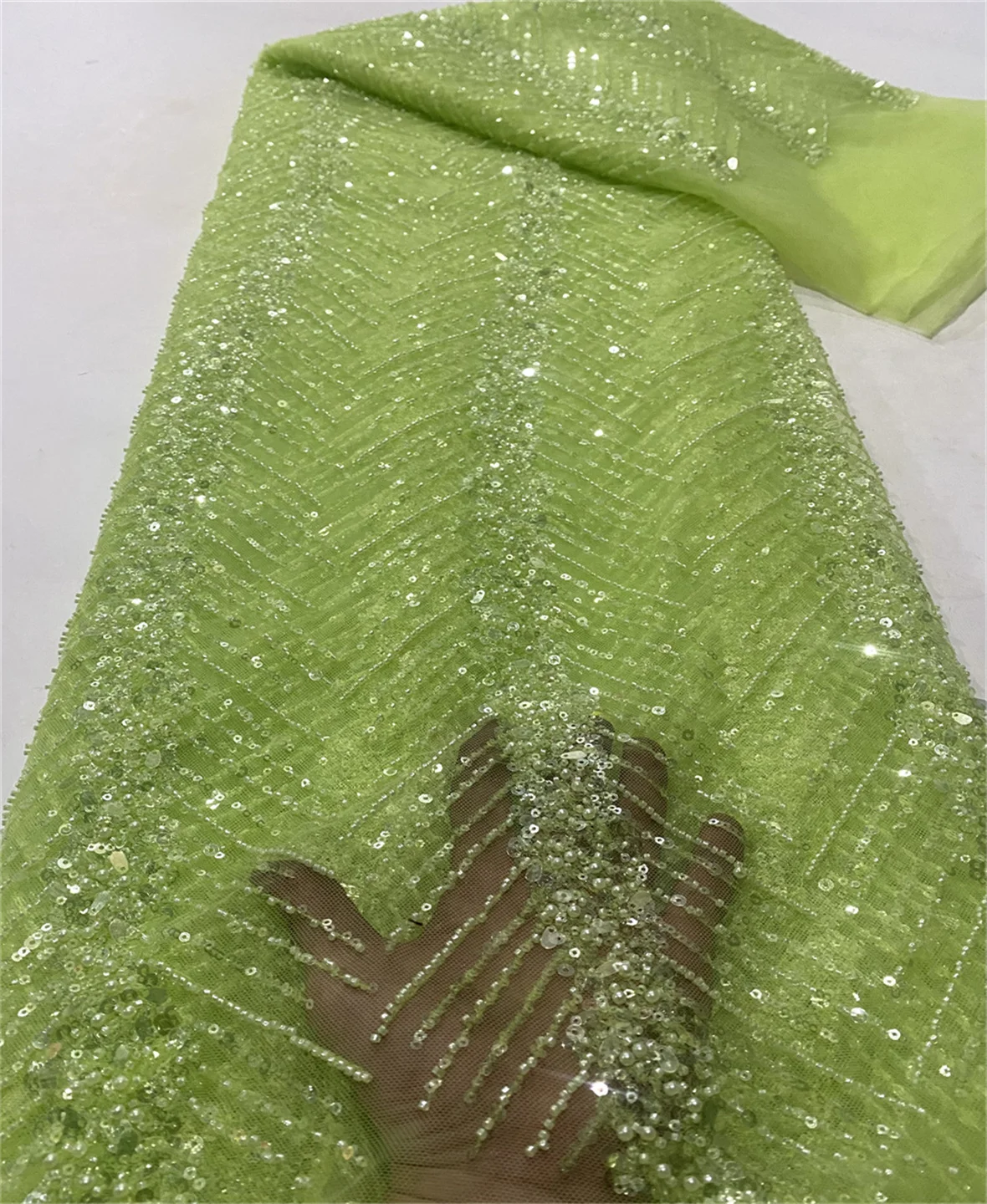 

2025 New African French Nigerian Lace Fabric With Beads Sequins Mesh for Embroidery Wedding Party Bride Sewing Dress