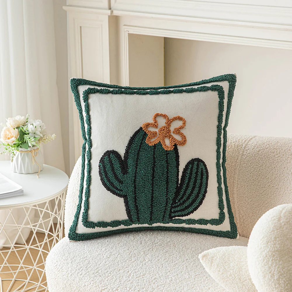 30X50/45x45CM Flower Embroidery Throw Pillow Cover Cactus Plush Living Room Sofa Cushion Cover Decorative Home Pillowcase