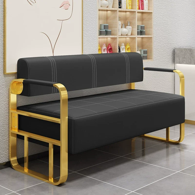 

Beauty Salon Barbershop Waiting Area Furniture Gold Metal Frame Leather Double Seats Hospital Public Airport Waiting Room Chair