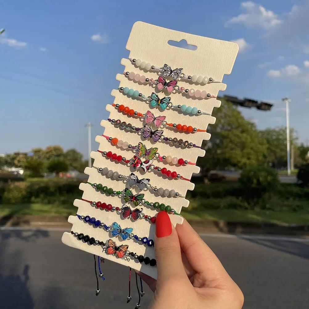 

12Pcs Crystal Woven Butterfly Bracelet Friendship Bracelet Drawstring Charm Gift Butterflies Party Favors