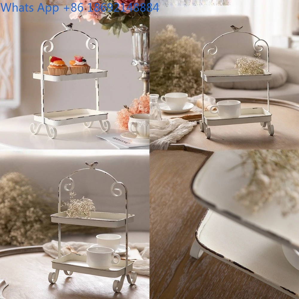 

French Style Luxury Desktop Fruit Tray Vintage Iron Decorative Stand Photography Prop Multi Tier Storage Shelf