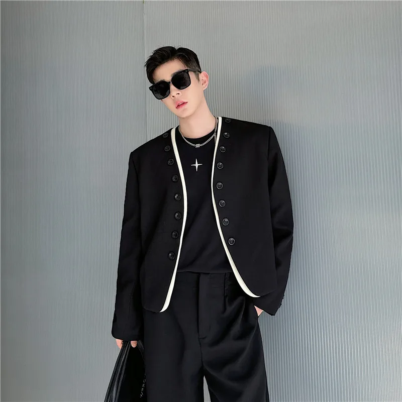 

Мужская модная куртка-блейзер с V-образным вырезом, весна 2025, из полиэстера, немнущаяся, удлиненная, молодежная, стильная