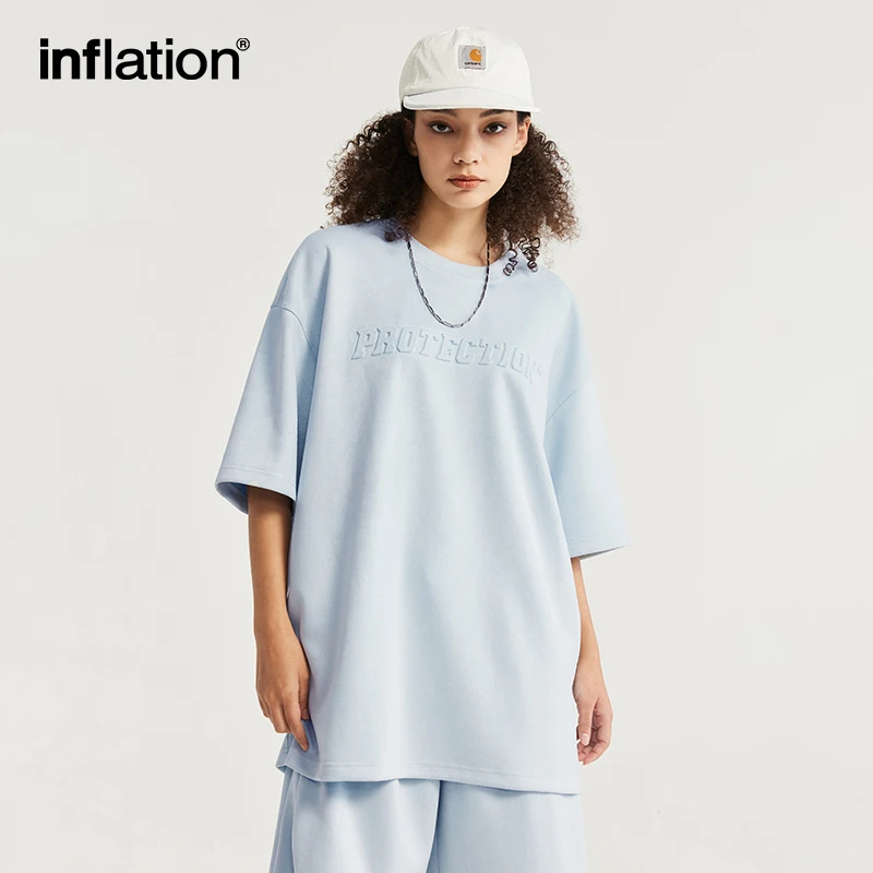 Inflation Sommer übergroße Trainings anzug Set Unisex Wildleder Stoff geprägt T-Shirts und Shorts Set