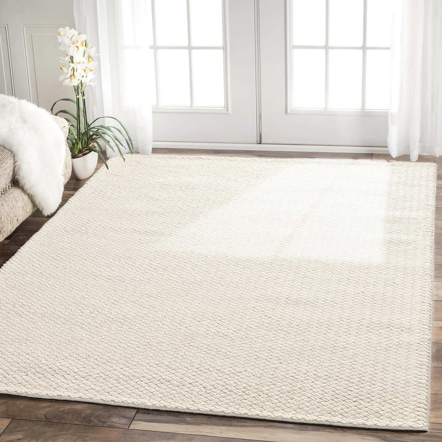 Hand Woven Wool Living Room Large Area Carpets Solid Color Bedroom Minimalist Carpet Soft Bedside Floor Mat Decorative Rug