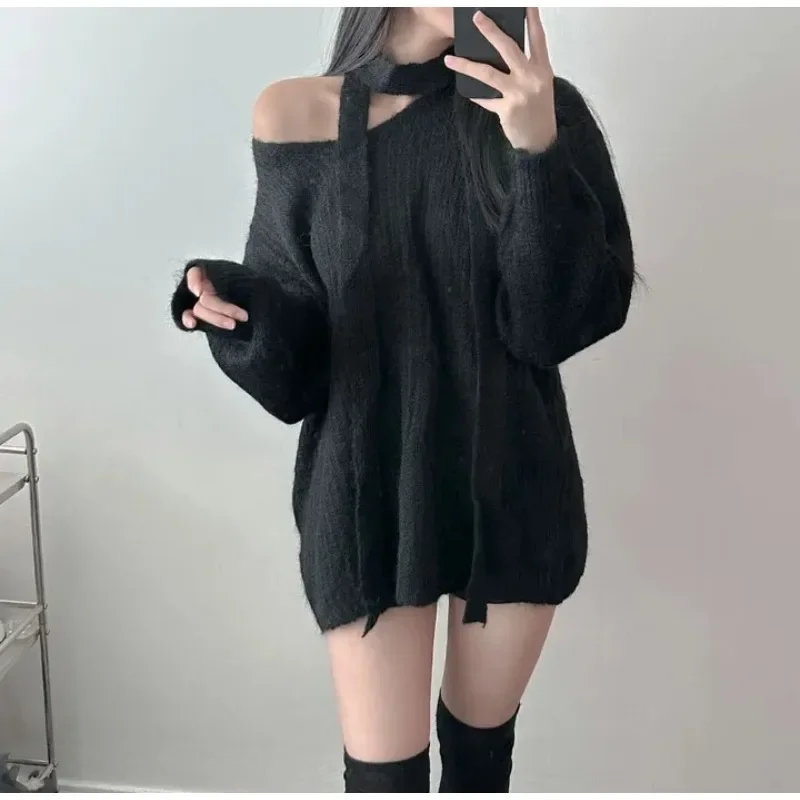 

Fashion V Neck Ribbon Solid Color Sweater Autumn Winter Casual Women's Knit Pullover Korean Loose Long Sleeve Knitted Tops