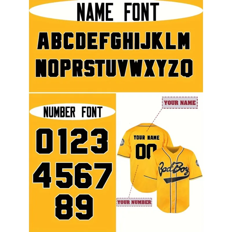 Custom Baseball Jersey Breathable Loose Fit Embroidered Name and Number Bad Boy T-Shirts for Team Training and Sports Events