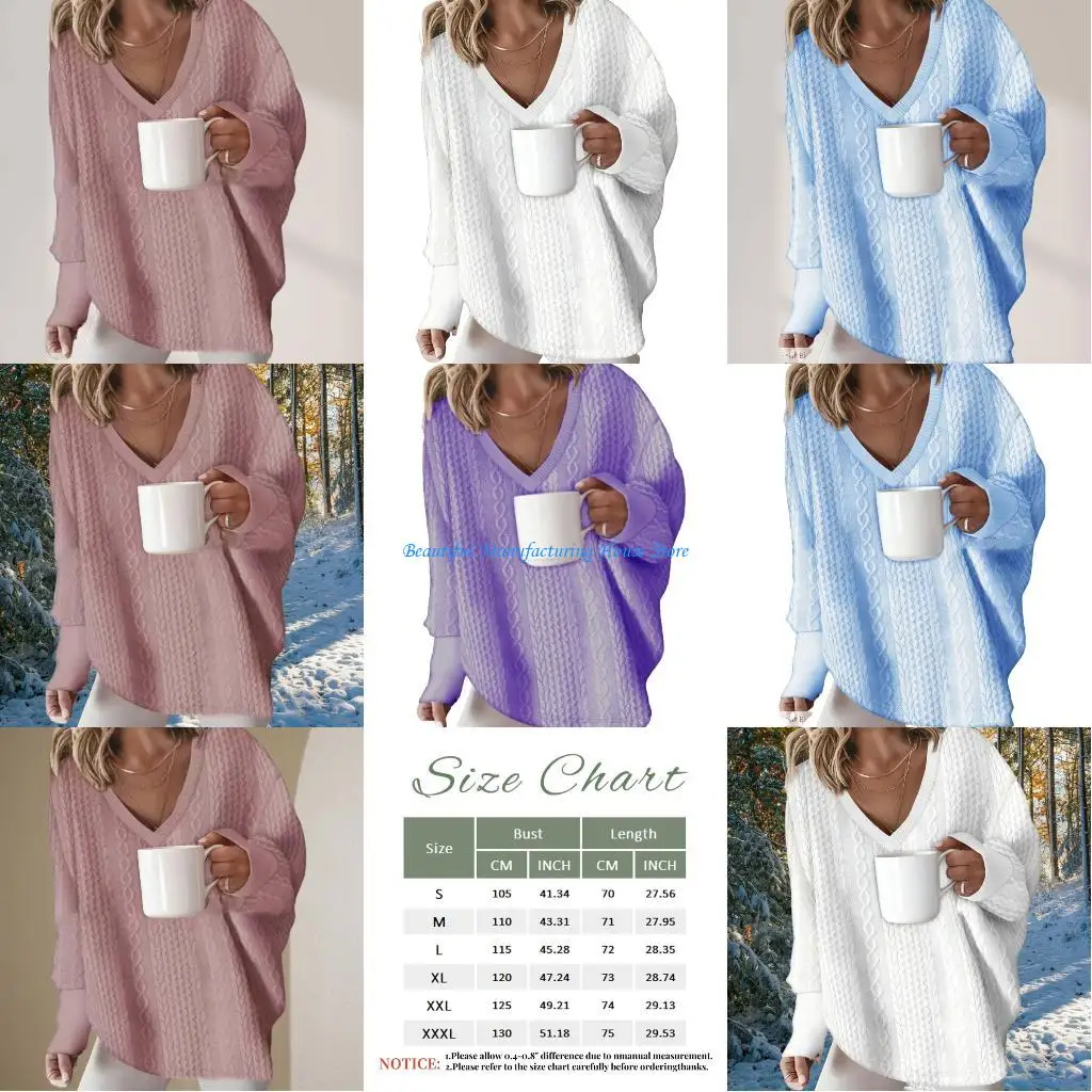 

E56A Women's Cable Knit Pullover Casual Oversized Long Sleeve Loose Sweater Top