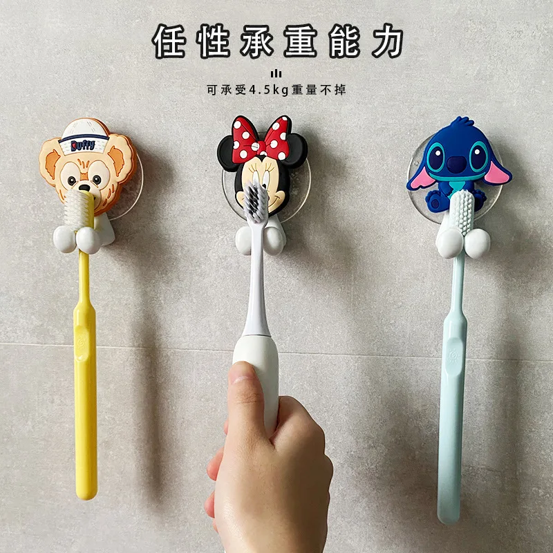 New Disney Stitch Mickey Mouse kids Toothbrush Holder Frozen Princess Elsa Anime Figure Cartoon Wall Mounted Shelf Bathroom Toys