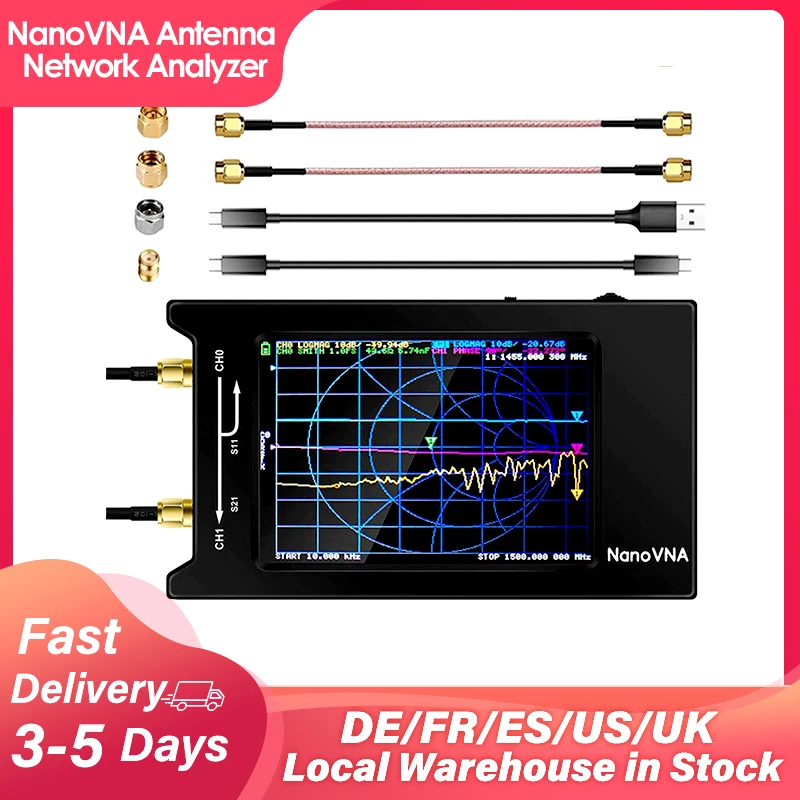 NanoVNA Antenna Network Analyzer 10KHz-1.5GHz 4.0-inch LCD Touch Screen Shortwave MF HF VHF UHF UHF Analyzer Standing Wave DIY