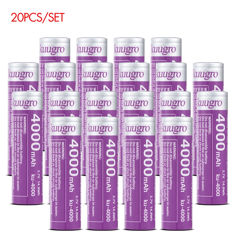 Kuugro ku-4000 18650 batterij met de hoogste capaciteit 4000 mAh 3,7 V 12A oplaadbare batterijen voor zaklampbatterijen