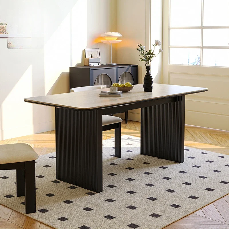 French Vintage Rock Plate Dining Table Italian Minimalist Solid Wood Designer Dining Table Simple Home Furniture Esstisch FYDT image 3