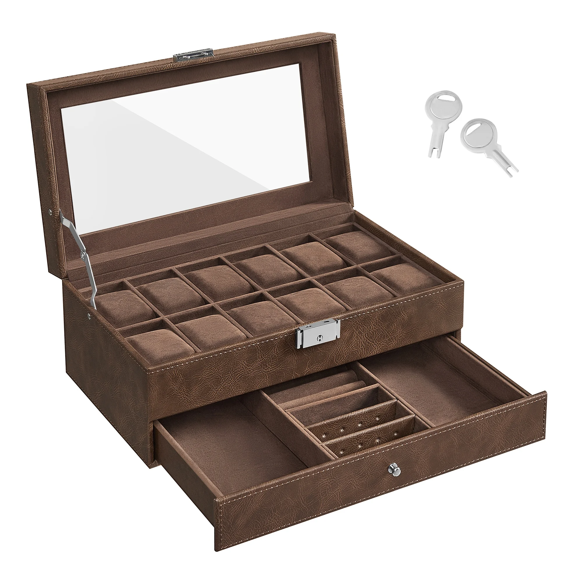 Watch case for custom logos, lockable, display case with velvet lining