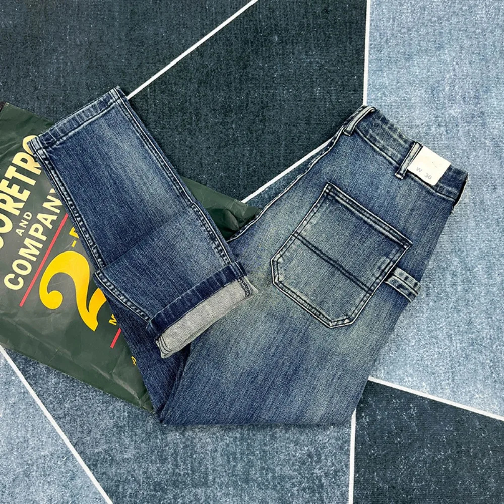 Heavy cotton jeans American retro old fashioned style Ami Kaji men's Japanese retro small straight trousers
