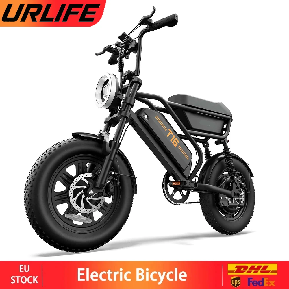 Vélo électrique URLIFE T16 500W 48V 13Ah pour adultes, vélo de ville avec pneus larges 16×3.0 et boîte de rangement sous le siège