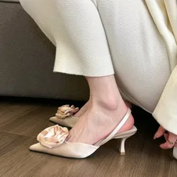 Woman Sandals High Heeled Sweet Rose Closed Toe Footwear 2024 Summer Slingback Pointed Fashion Dress Ladies Shoes