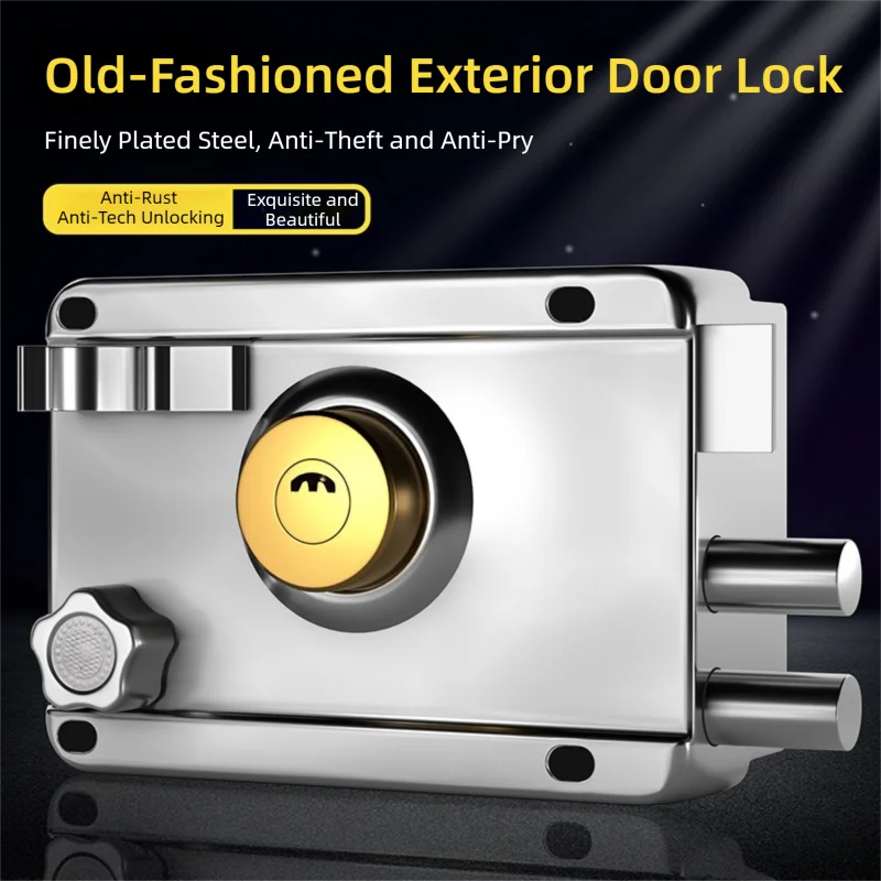 قفل سلس قديم للأبواب الأمامية المنزلية، ملحقات قفل منزلية، معدات ثقيلة متعددة الاستخدامات مع مفتاح
