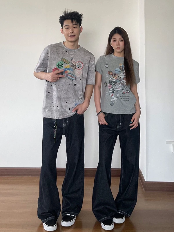 

Trendy Denim Blue Men's Jeans Summer Faion Brand Waed Old Wide Leg Pants Slimming Micro Flared Straight Leg Trousers