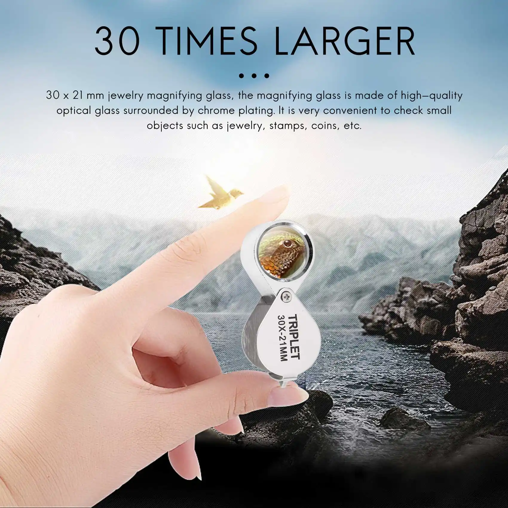 Portable 30x Power 21mm Jewelers Magnifier Gold Eye Loupe Jewelry Store Magnifying Glass With Exquisite Box