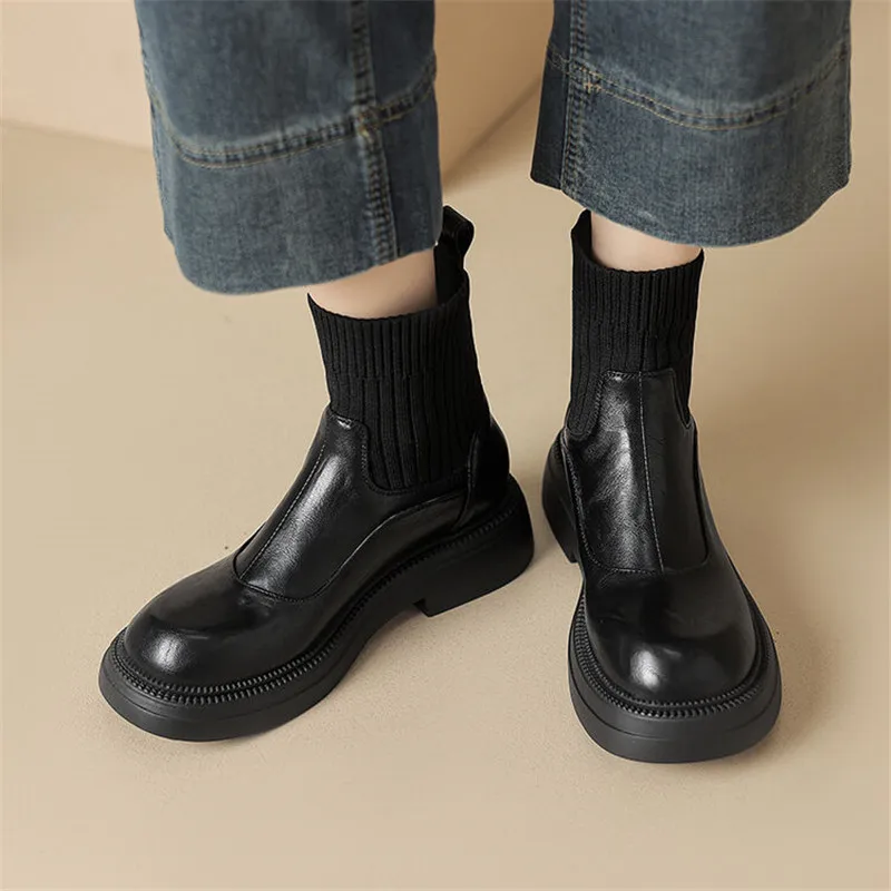New Autumn Winter Women Boot Shoes for Women Round Toe Platform Short Boots Fashion Boots Chunky Heel Boots Handmade Size 34-43