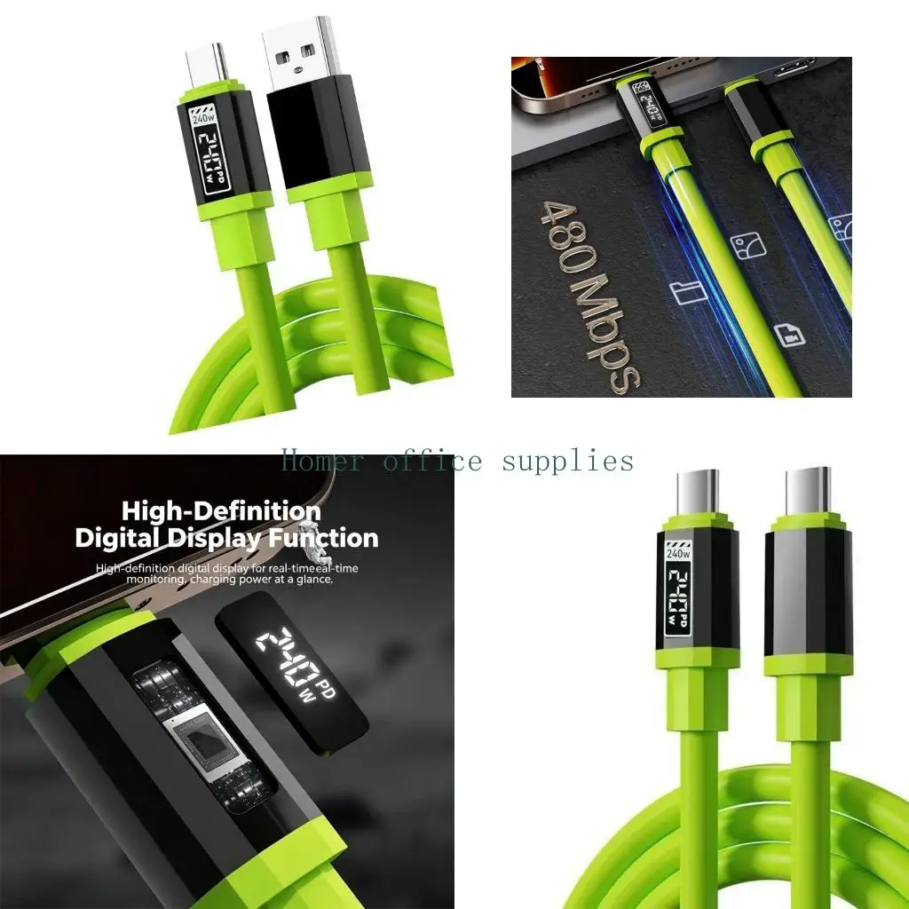 K43B Industrial 240W USB C Fast Charging Cable Wire With LED Digital Screen Shows Exact Charging Speed And Efficiency