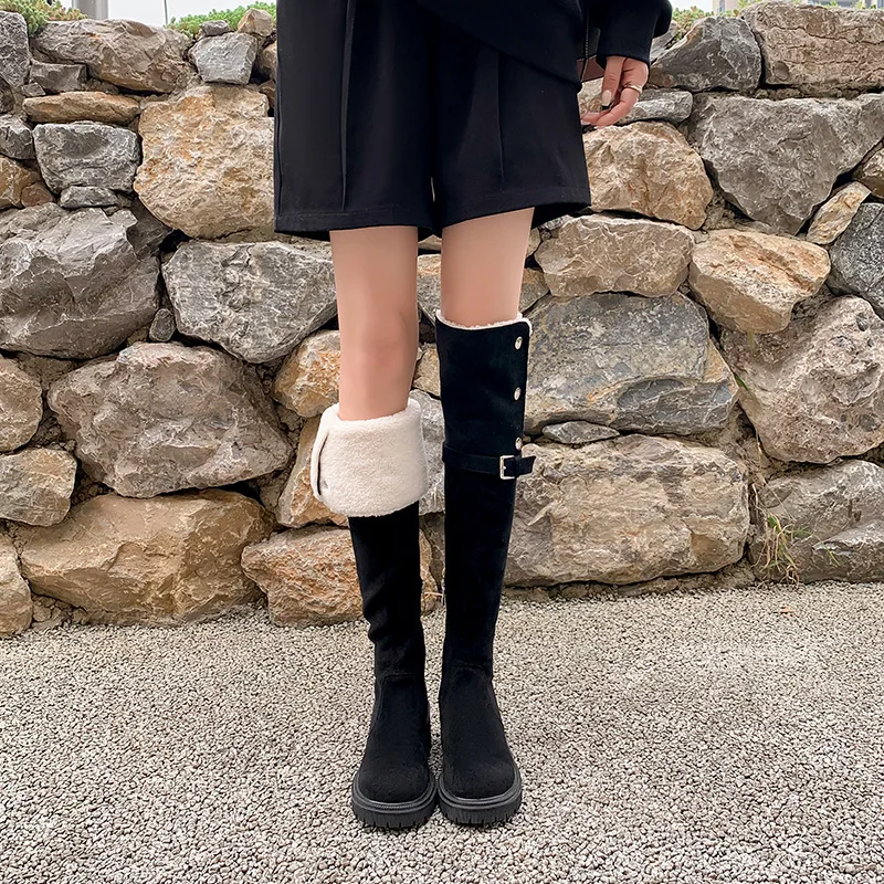 Thick Soled Two Wearing Knightly Boots Make Women Look Slim and Tall with Long Boots