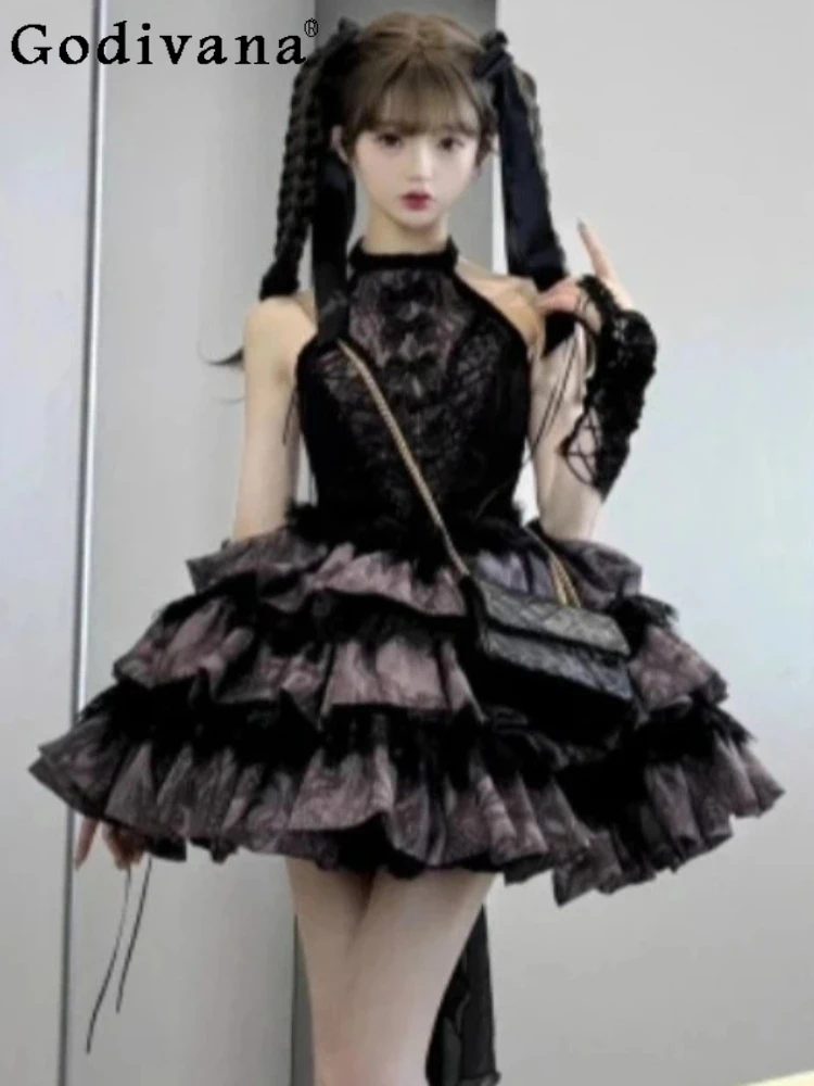 

Lolita High Waist A-line Fashion Age Reduction Princess Dress Spring Autumn Sweet Girl Gray Purple Versatile Sleeveless Dresses