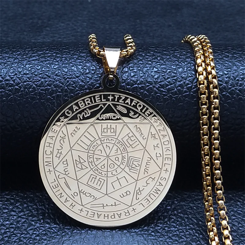 Zeven Aartsengelen Amulet Rvs Kettingen Mannen Zegel van Solomon Talisman Ketting Bescherming Sieraden kraag hombre N1162S2