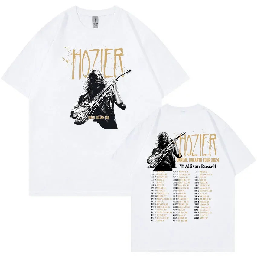 Rock Band Hozier Unreal Unearth Tour 2024 New T Shirt Men Hip Hop Gothic Clothing T-shirts Unisex Retro Oversized Cotton T-Shirt