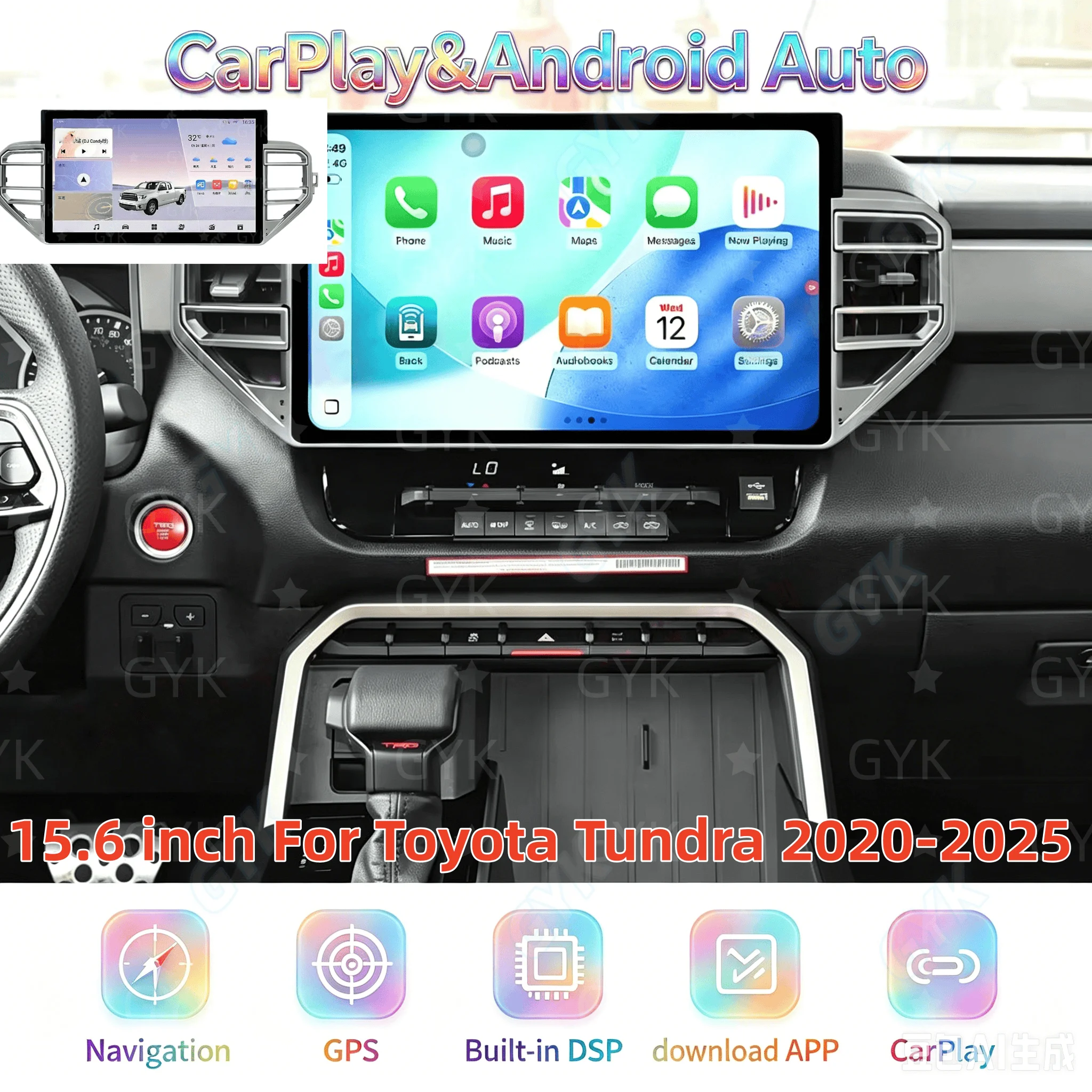 15.6 Inch Screen Car Radio CarPlay For Toyota Tundra 2020-2025 Android Auto GPS Navigation Multimedia Video Stereo Receiver Head