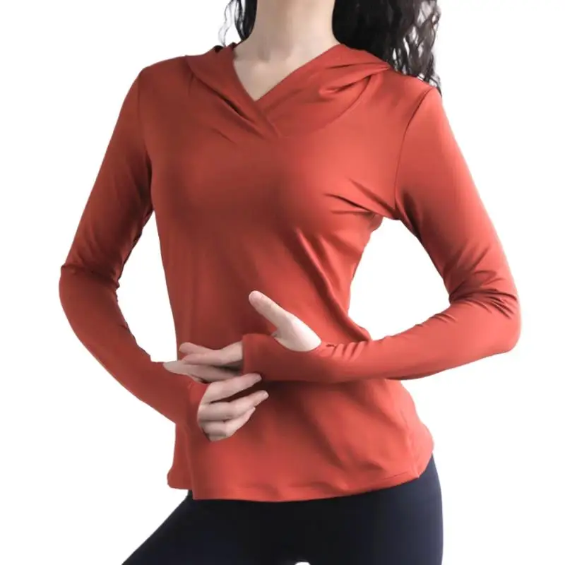 top Women's Back Fork Mesh Breathable Yoga Shirt Long Sleeve Thumb Hole Hoodie Waist Tops Slim Slim Fitness Clothing