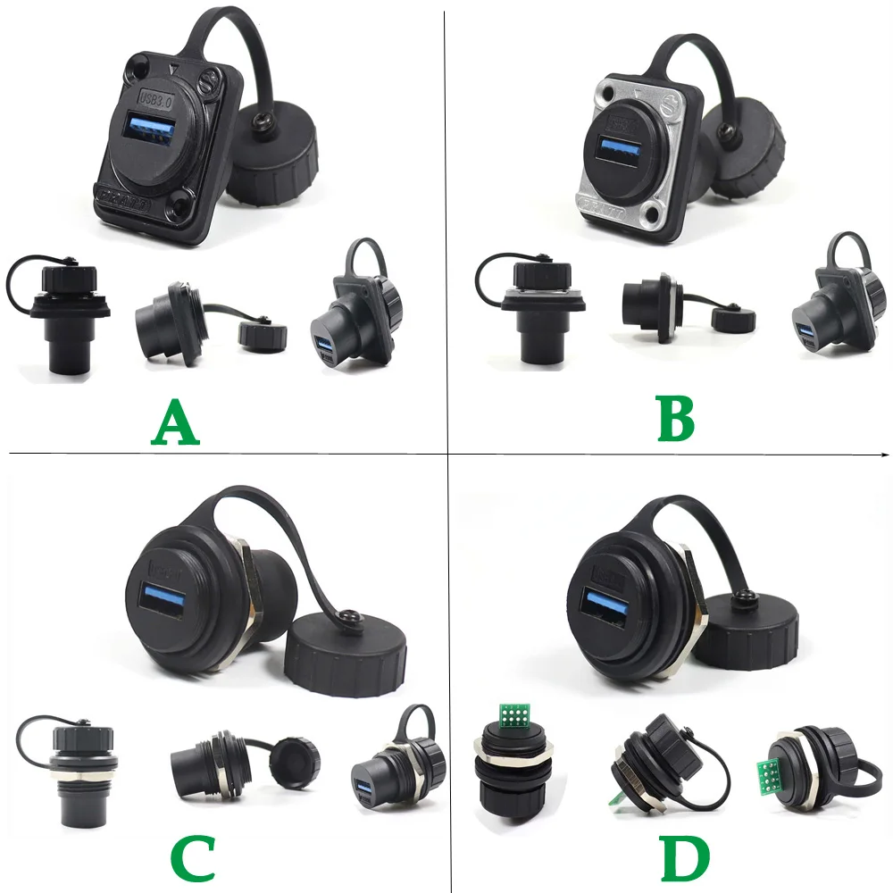 

waterproof Industrial Panel Mount Dustproof Cover Female USB Socket Jack Data Adapter Type C USB3.0 Connector 24V/2A