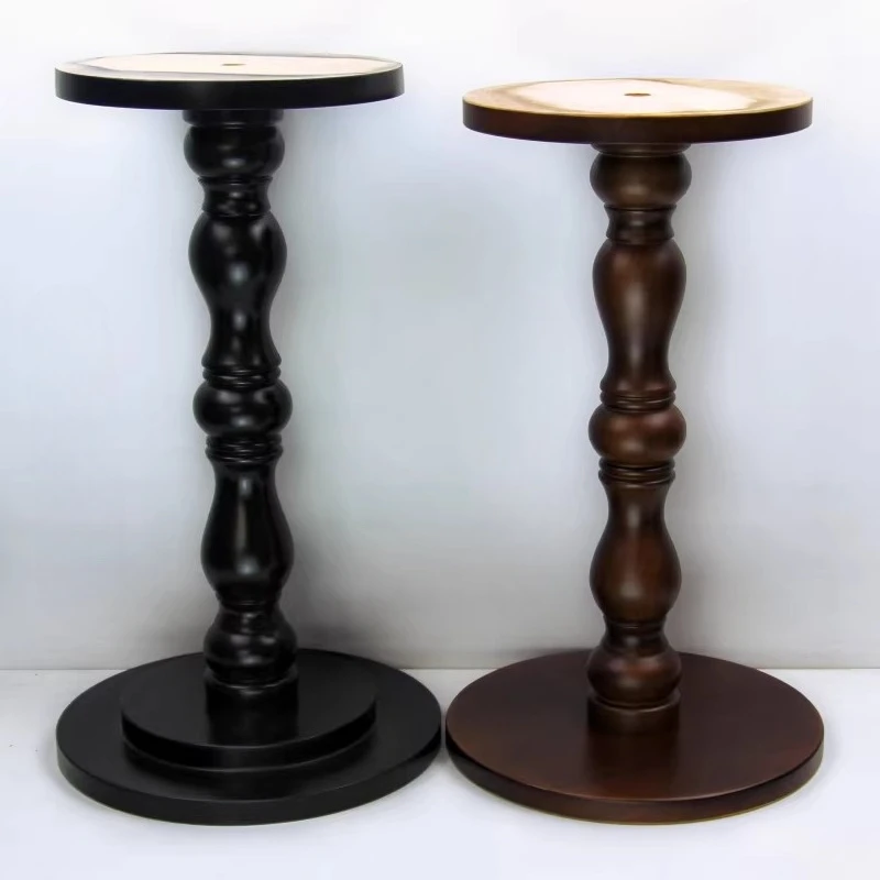 French Vintage Solid Wood Furniture Legs Marble Top Roman Column Stand Round Table Base Retro Pedestal Bracket for Coffee Table